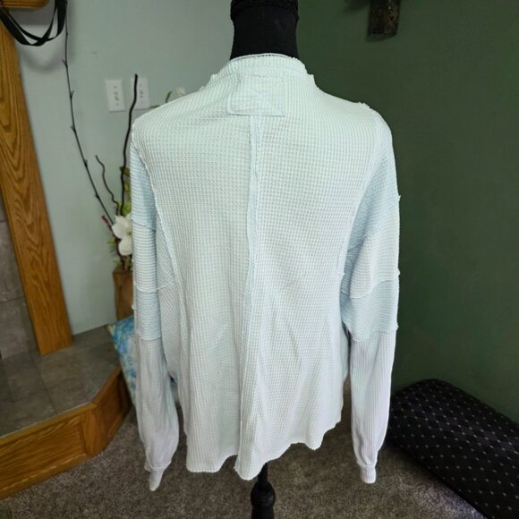 Free People Sweater Women Size Small Baby Blue Callisto Henley Patchwork sweater - Picture 3 of 4